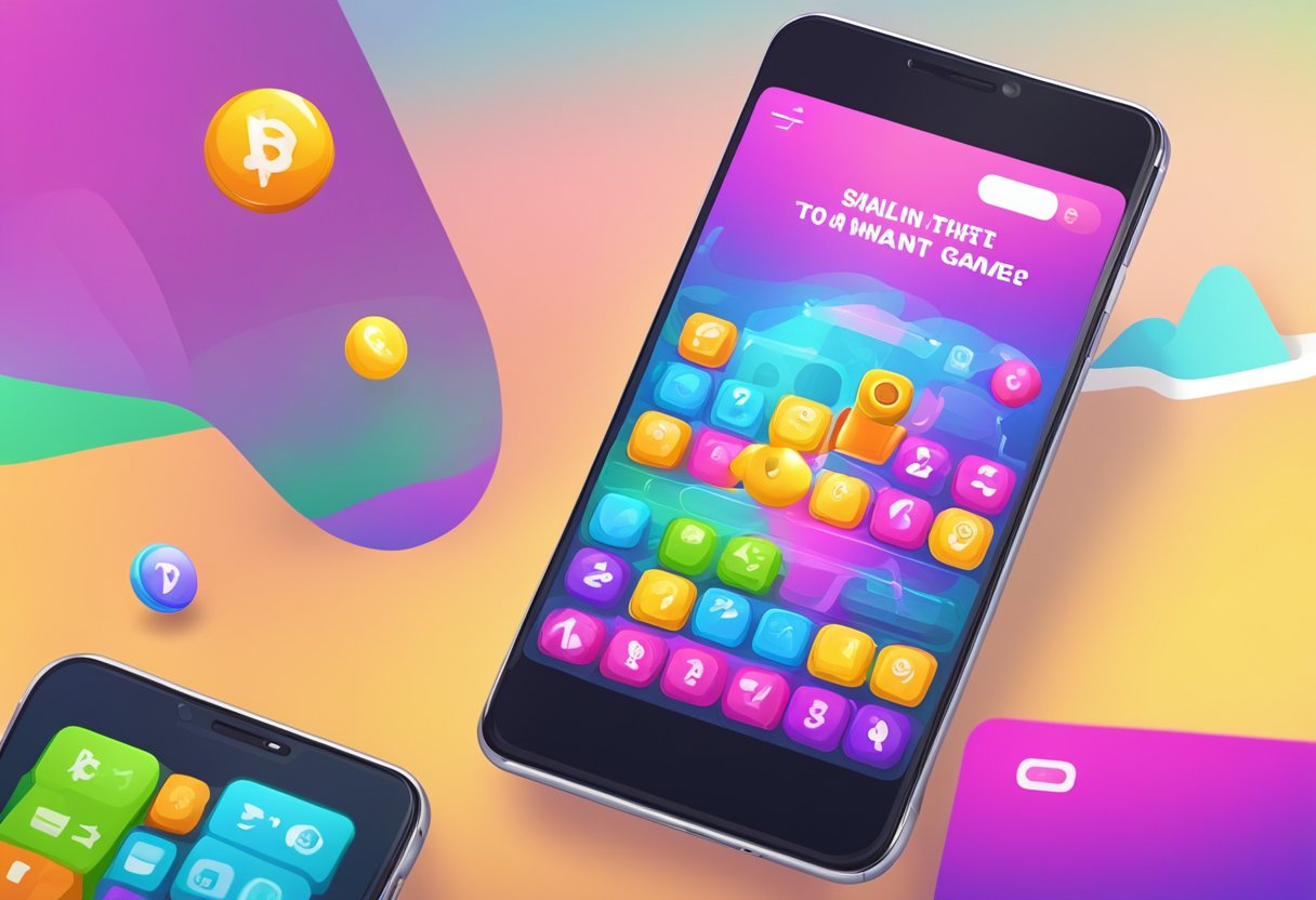 A smartphone screen displaying a colorful and engaging mini-game with clear instructions and a call-to-action button